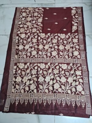 Chocolate Silk Floral and Leaf Motif Kantha Stitch Saree