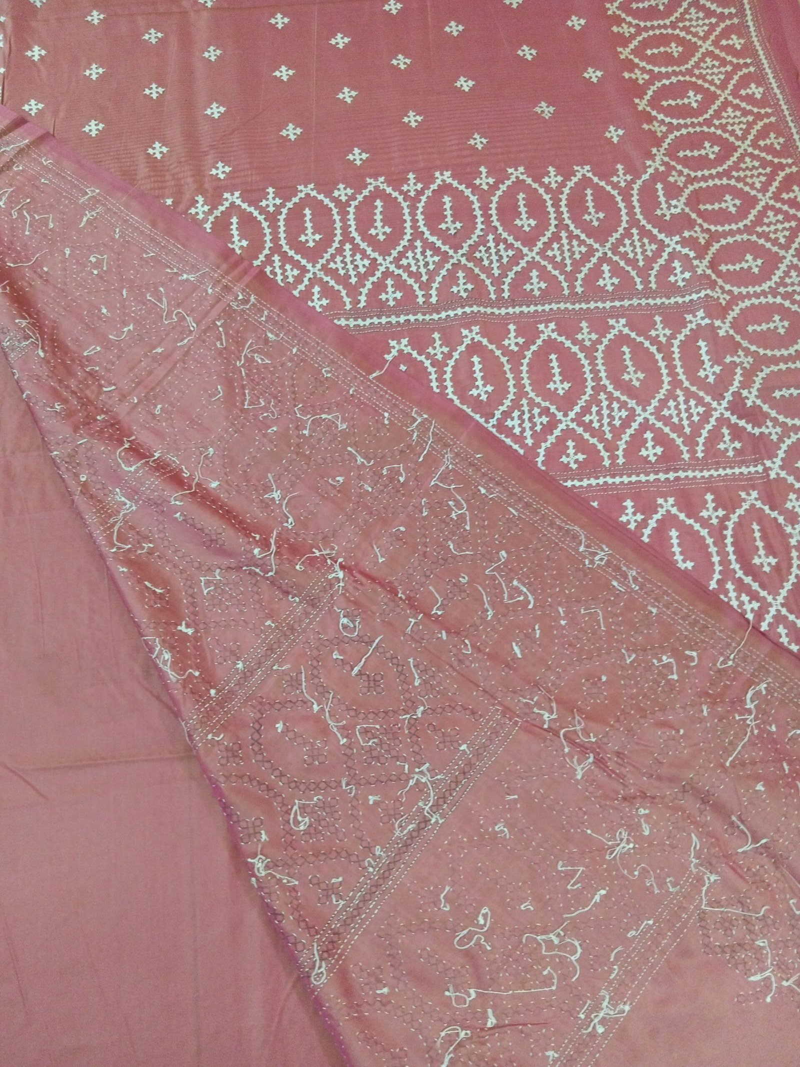 Pink Gujrati Kantha Stitch Saree % kantha stitch saree as011