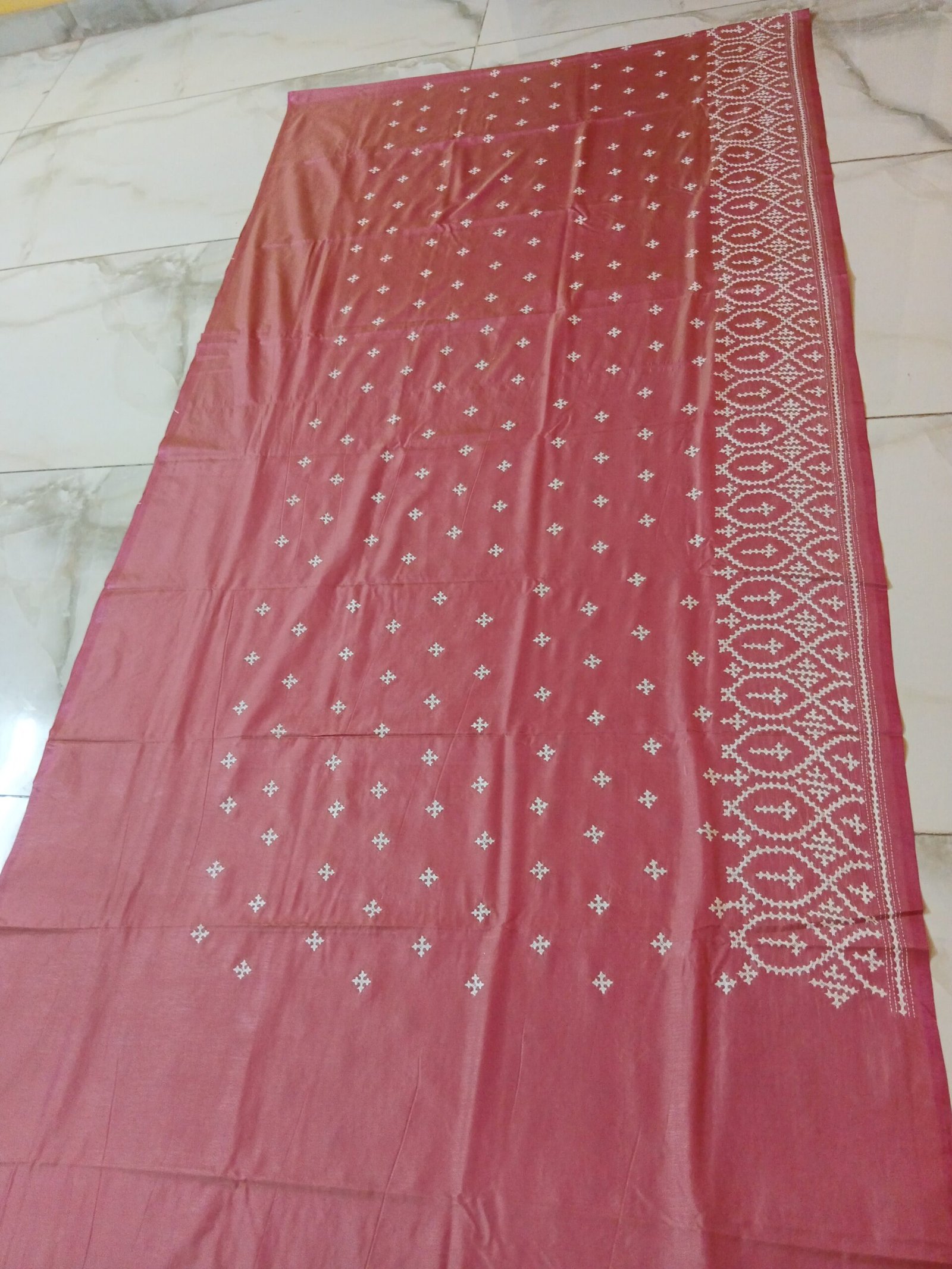 Pink Gujrati Kantha Stitch Saree % kantha stitch saree as011