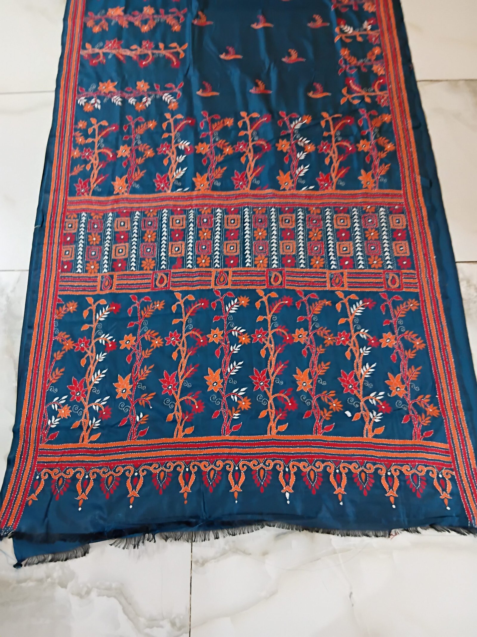 Teal-Green Kantha Stitch Saree % kantha_stitch_saree_as014