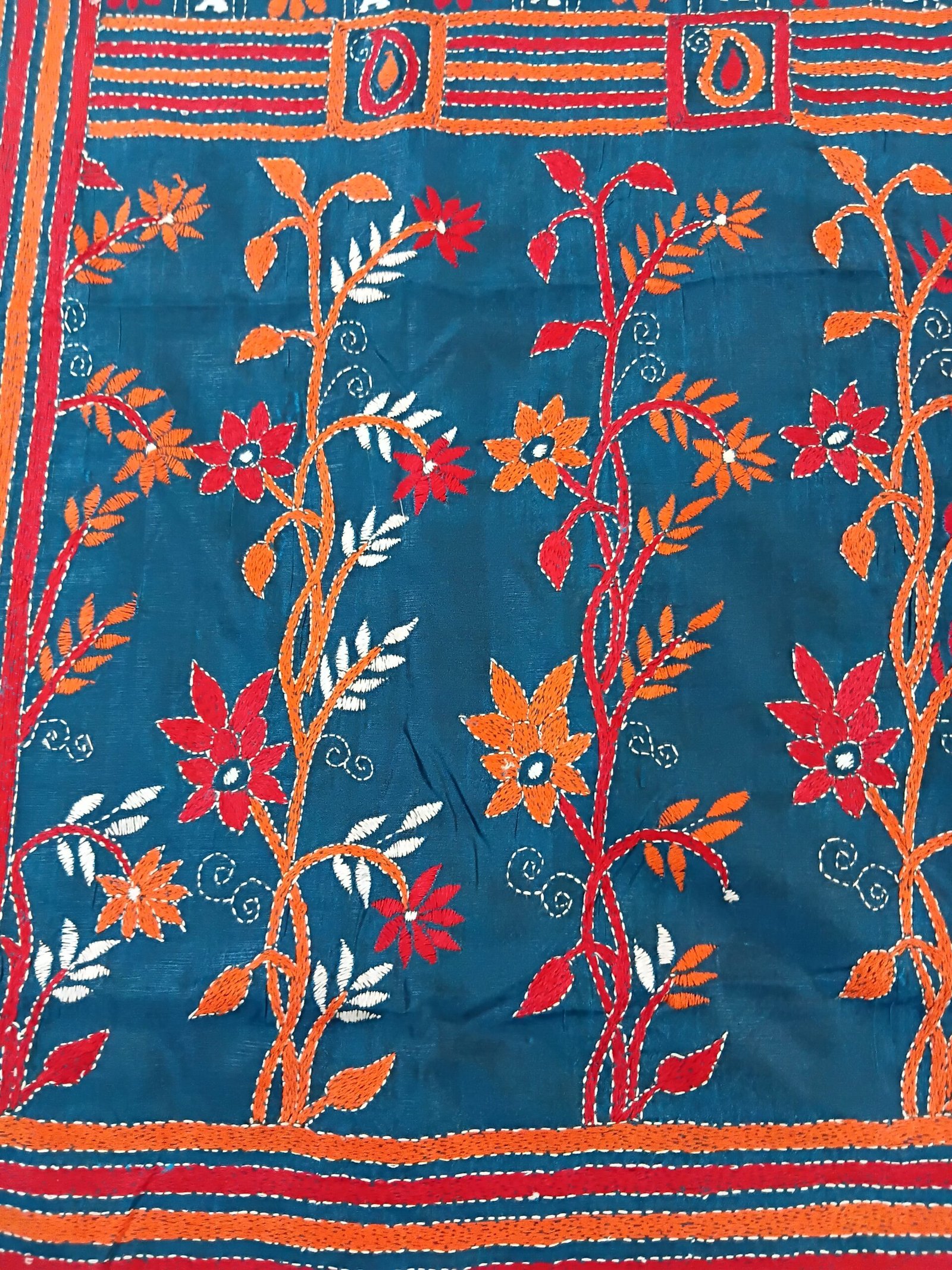 Teal-Green Kantha Stitch Saree % kantha_stitch_saree_as014
