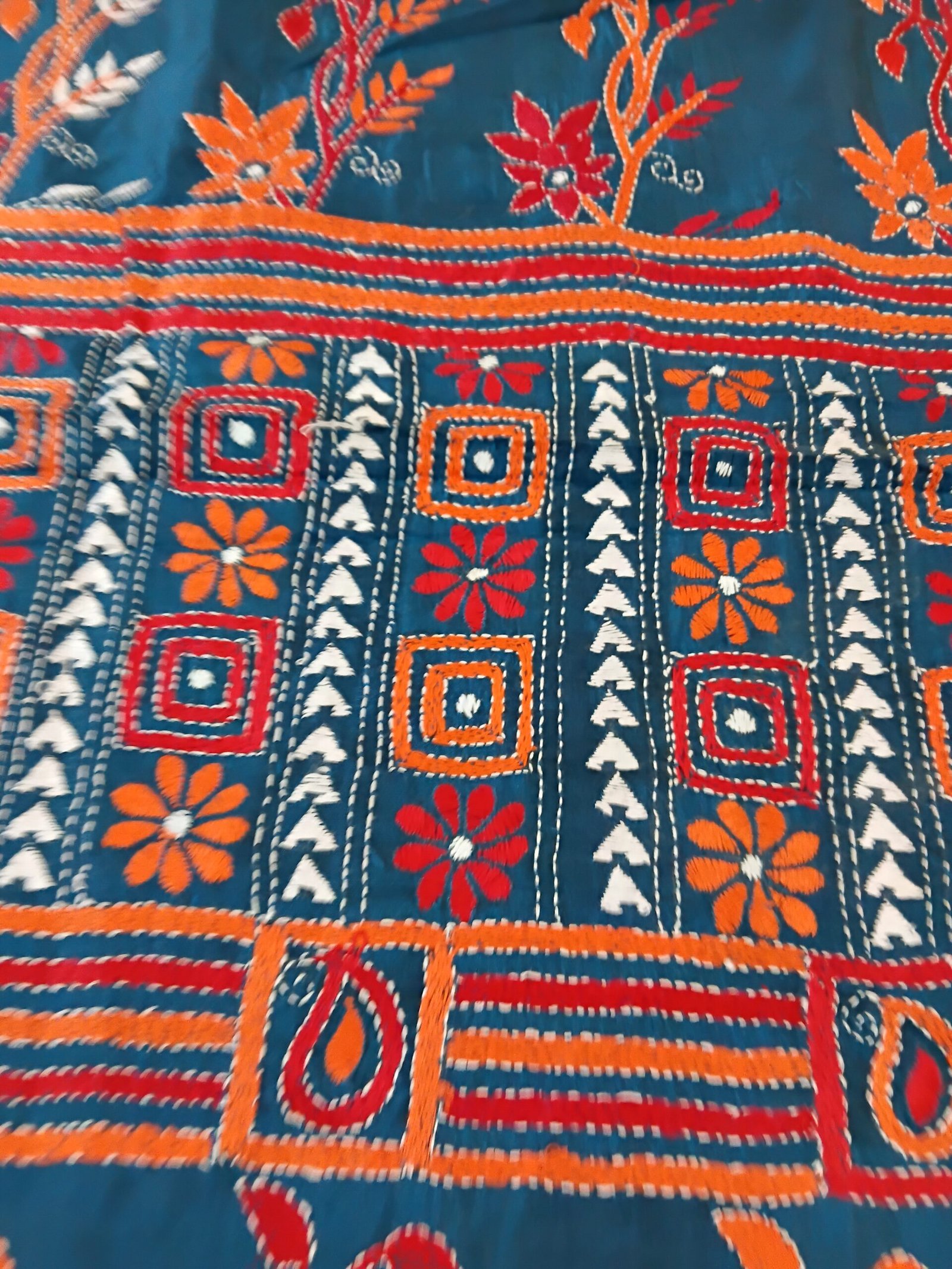Teal-Green Kantha Stitch Saree % kantha_stitch_saree_as014