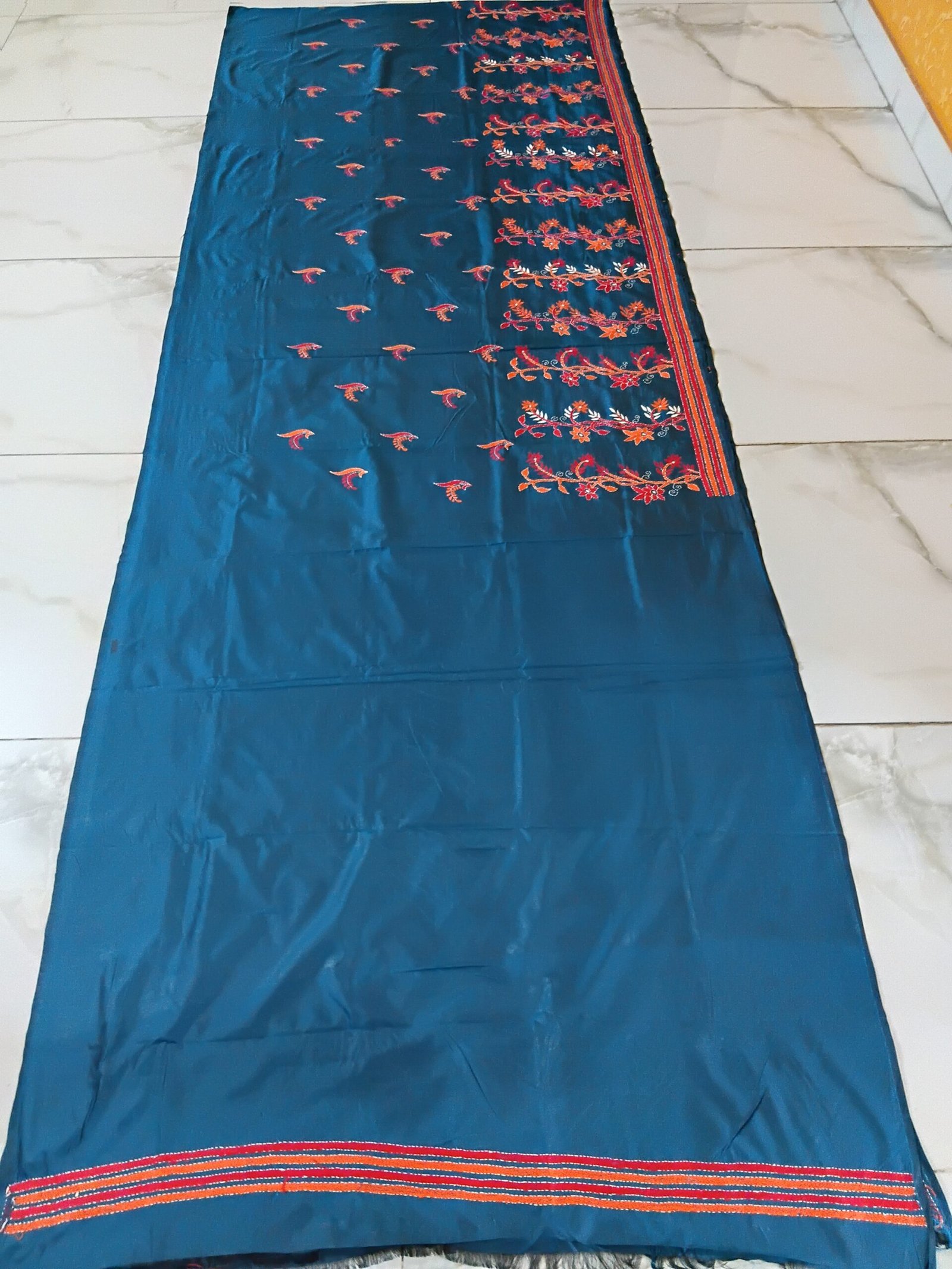 Teal-Green Kantha Stitch Saree % kantha_stitch_saree_as014