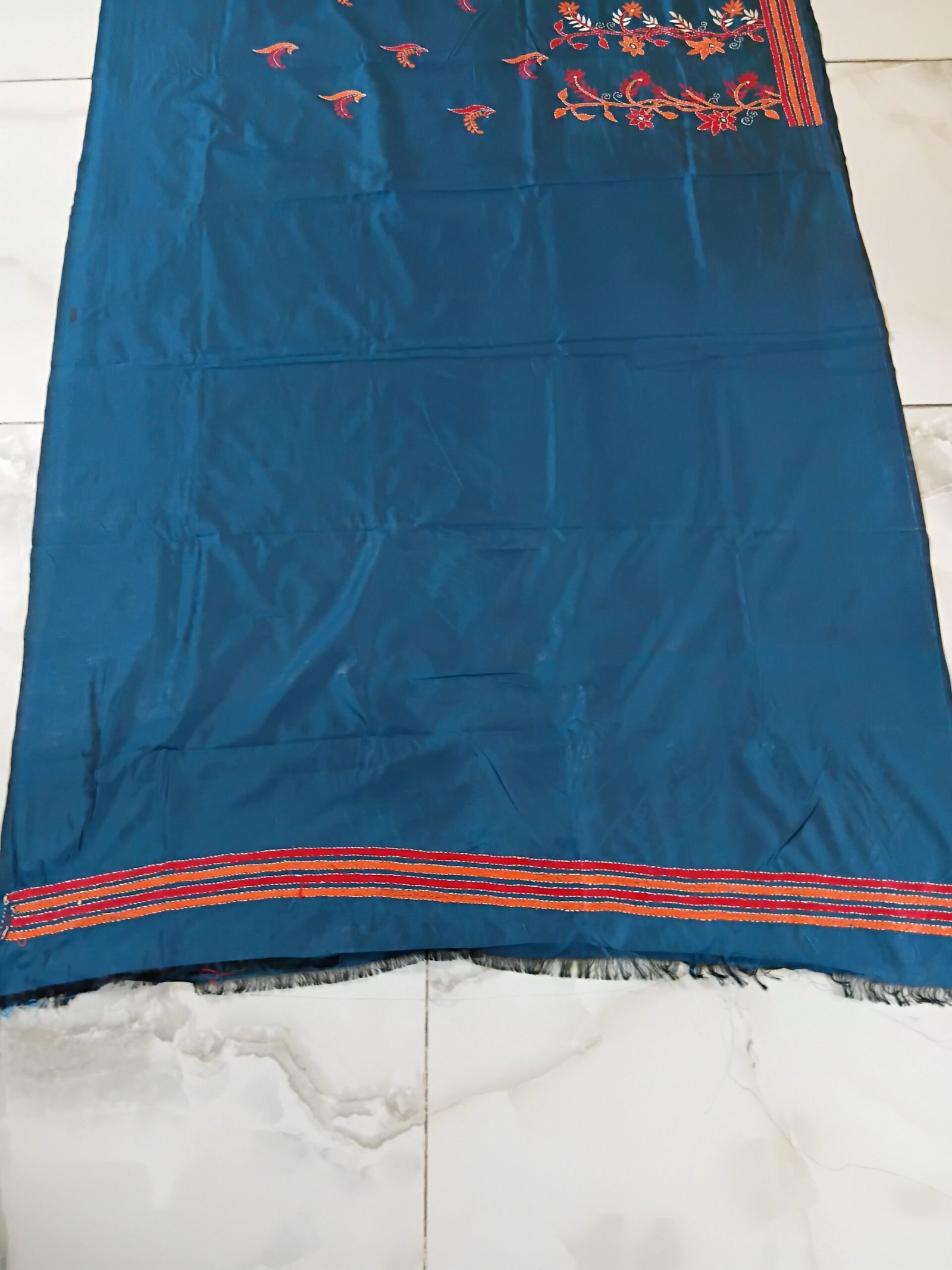 Teal-Green Kantha Stitch Saree % kantha_stitch_saree_as014
