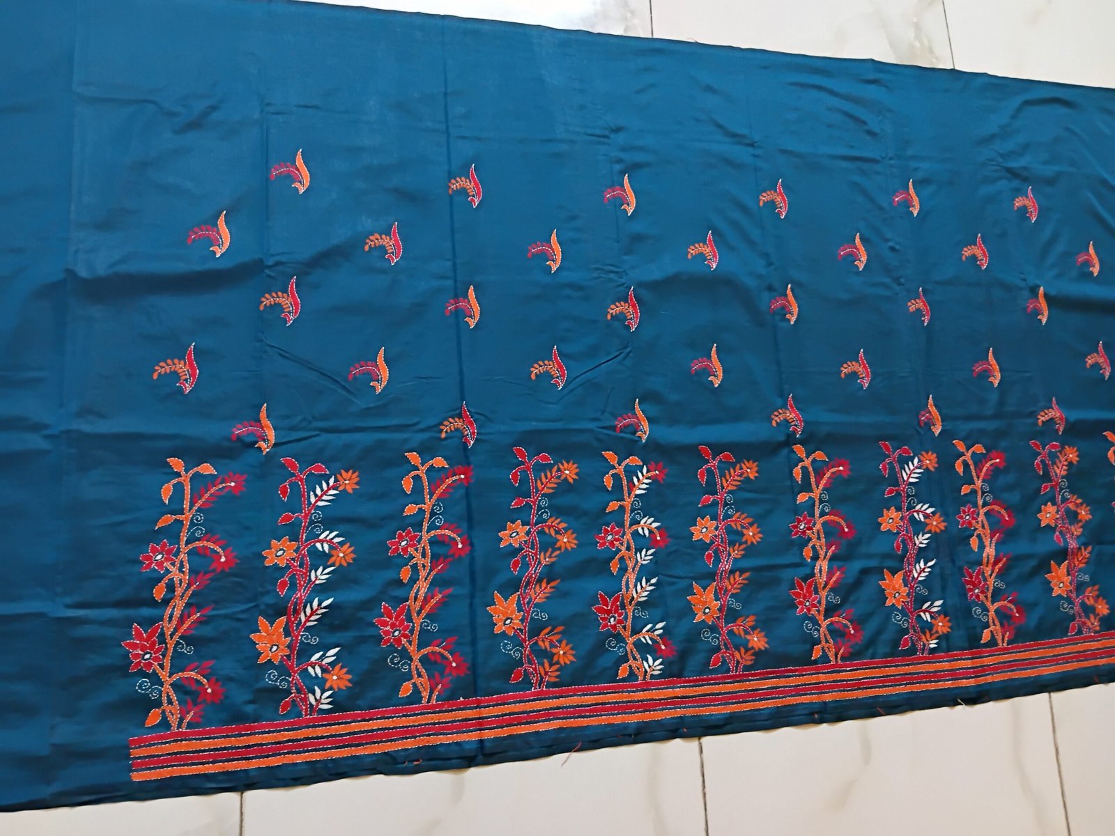 Teal-Green Kantha Stitch Saree % kantha_stitch_saree_as014
