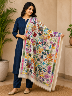 Tussar Silk Kantha Stitch Dupatta