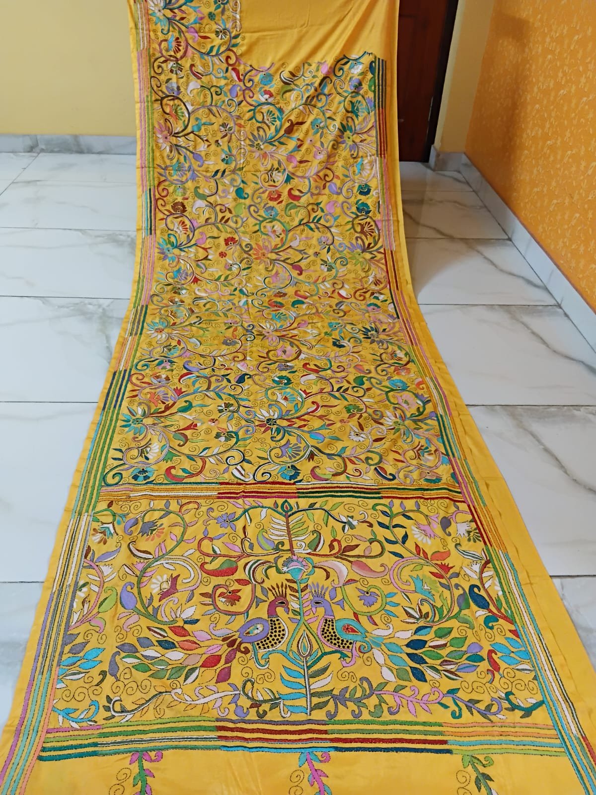Yellow Silk Kantha Stitch Saree % kantha_stitch_saree_as005