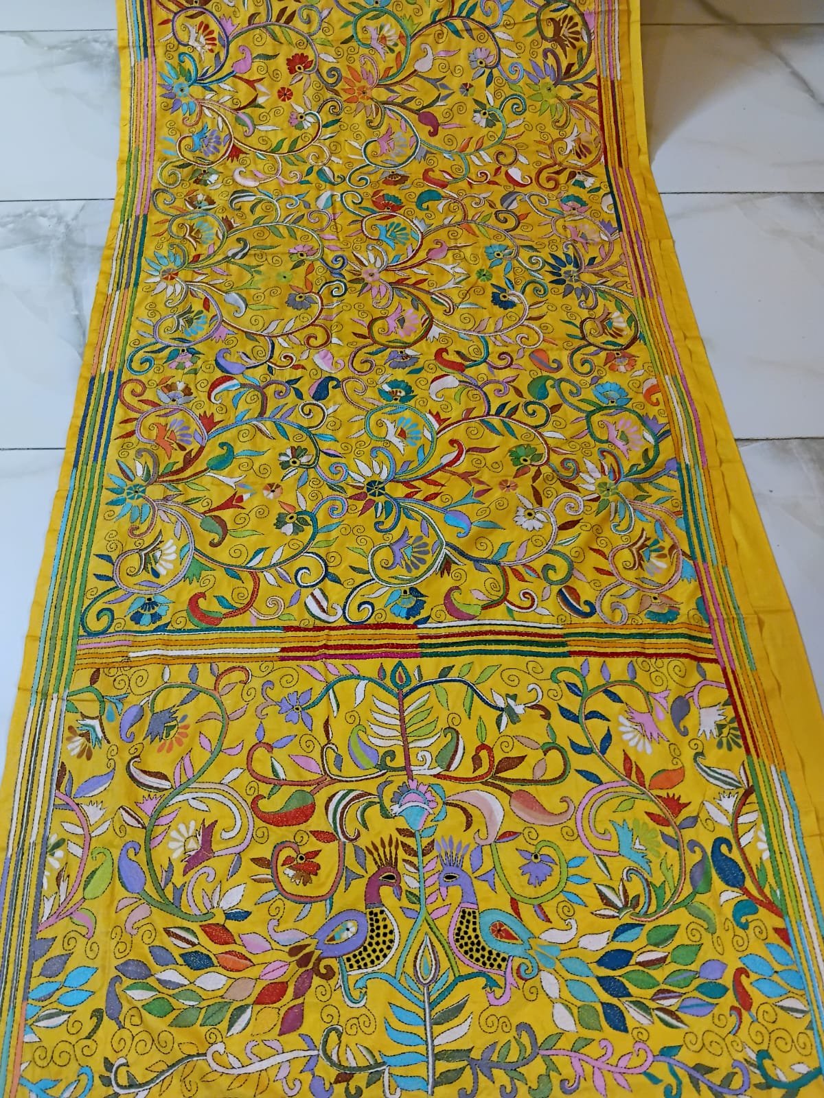 Yellow Silk Kantha Stitch Saree % kantha_stitch_saree_as005