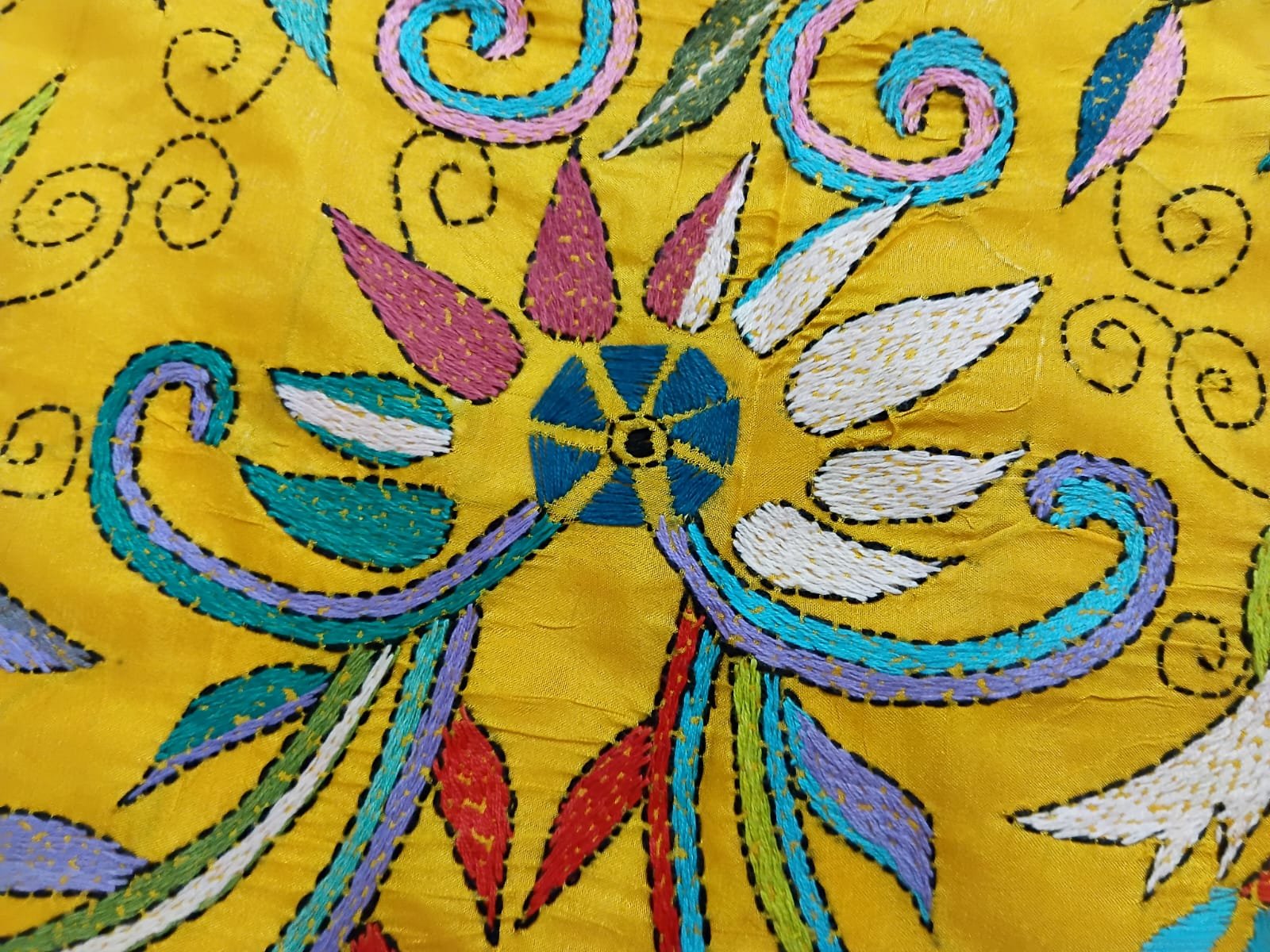 Yellow Silk Kantha Stitch Saree % kantha_stitch_saree_as005