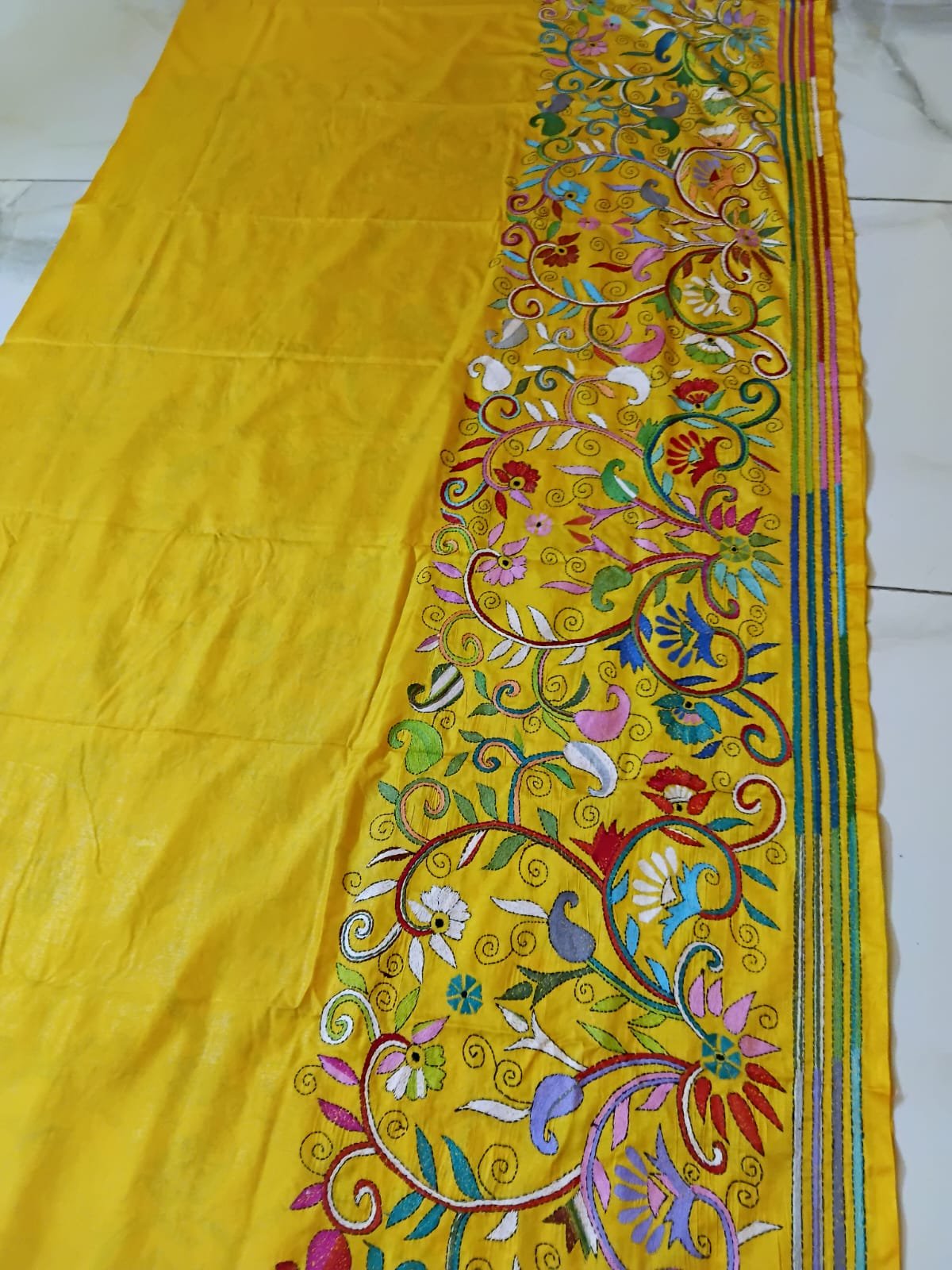 Yellow Silk Kantha Stitch Saree % kantha_stitch_saree_as005