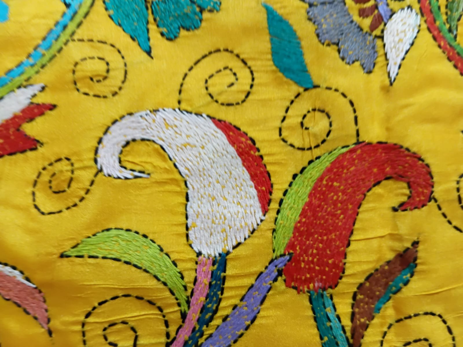 Yellow Silk Kantha Stitch Saree % kantha_stitch_saree_as005