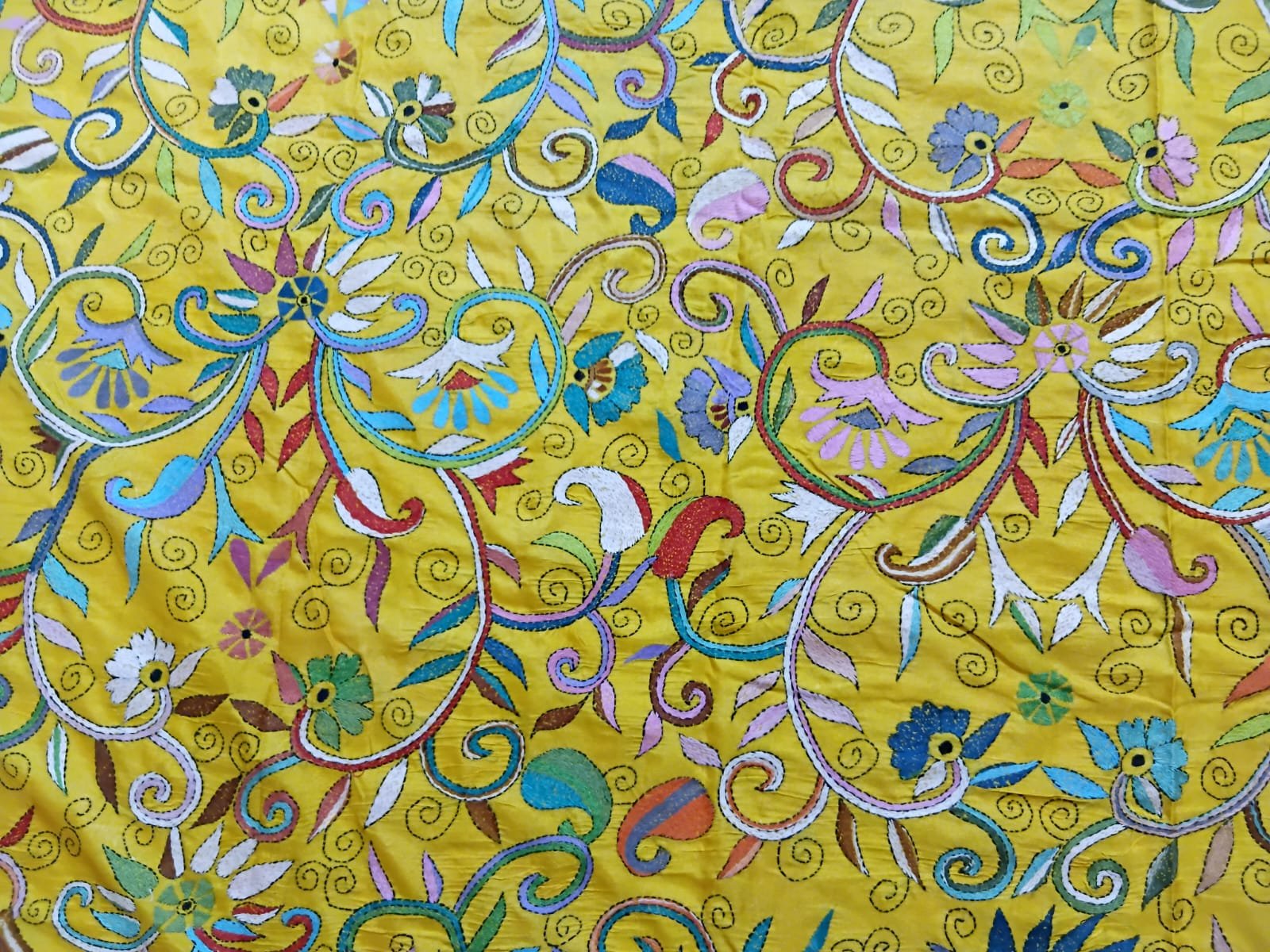 Yellow Silk Kantha Stitch Saree % kantha_stitch_saree_as005