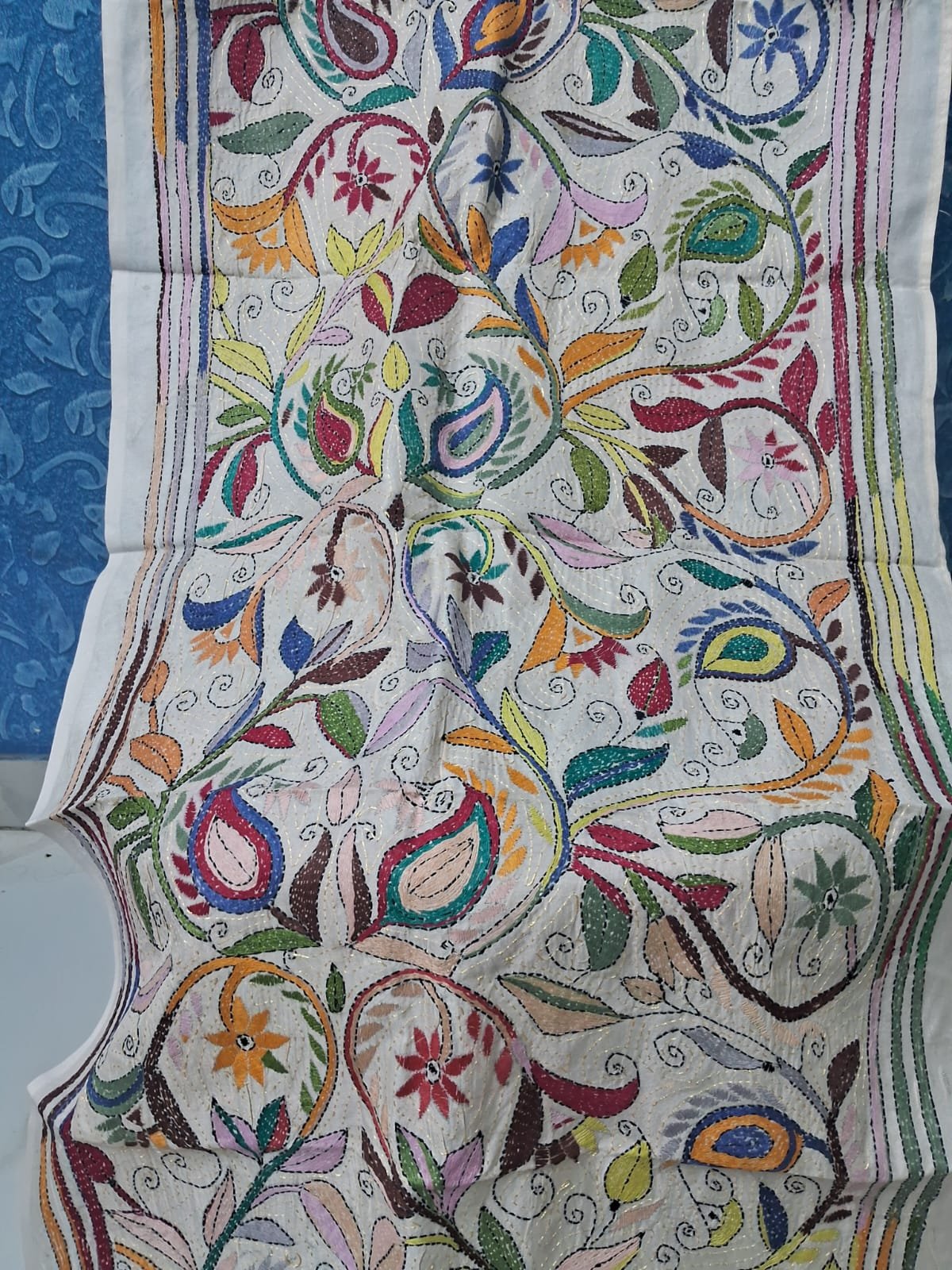 Silk Kantha Stitch Scarves or Stole % kantha stitch stole or scarf dt001