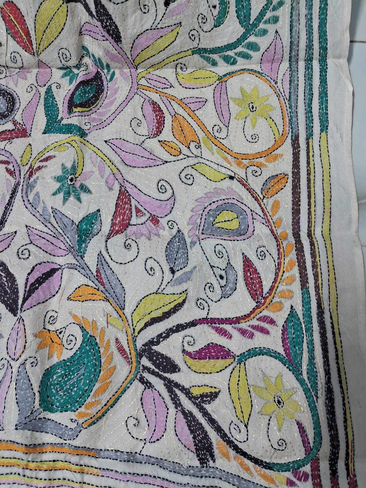 Silk Kantha Stitch Scarves or Stole % kantha stitch stole or scarf dt001