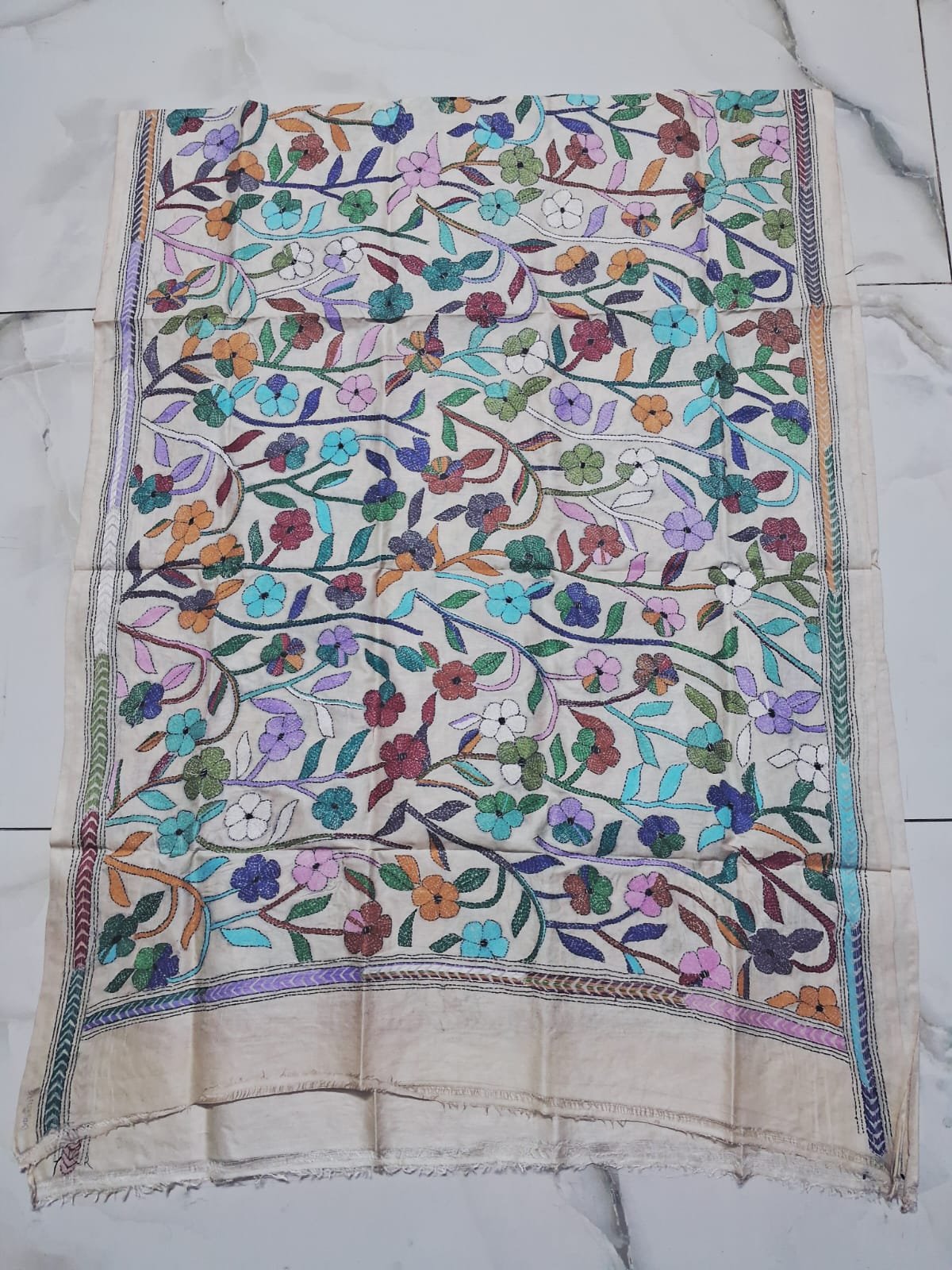 Tussar Silk Kantha Stitch Dupatta % kantha stitch dupatta td002