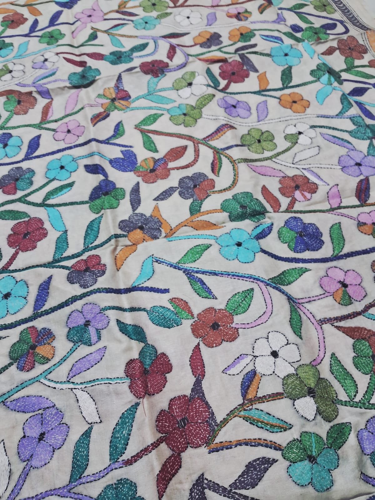 Tussar Silk Kantha Stitch Dupatta % kantha_stitch_dupatta_td002