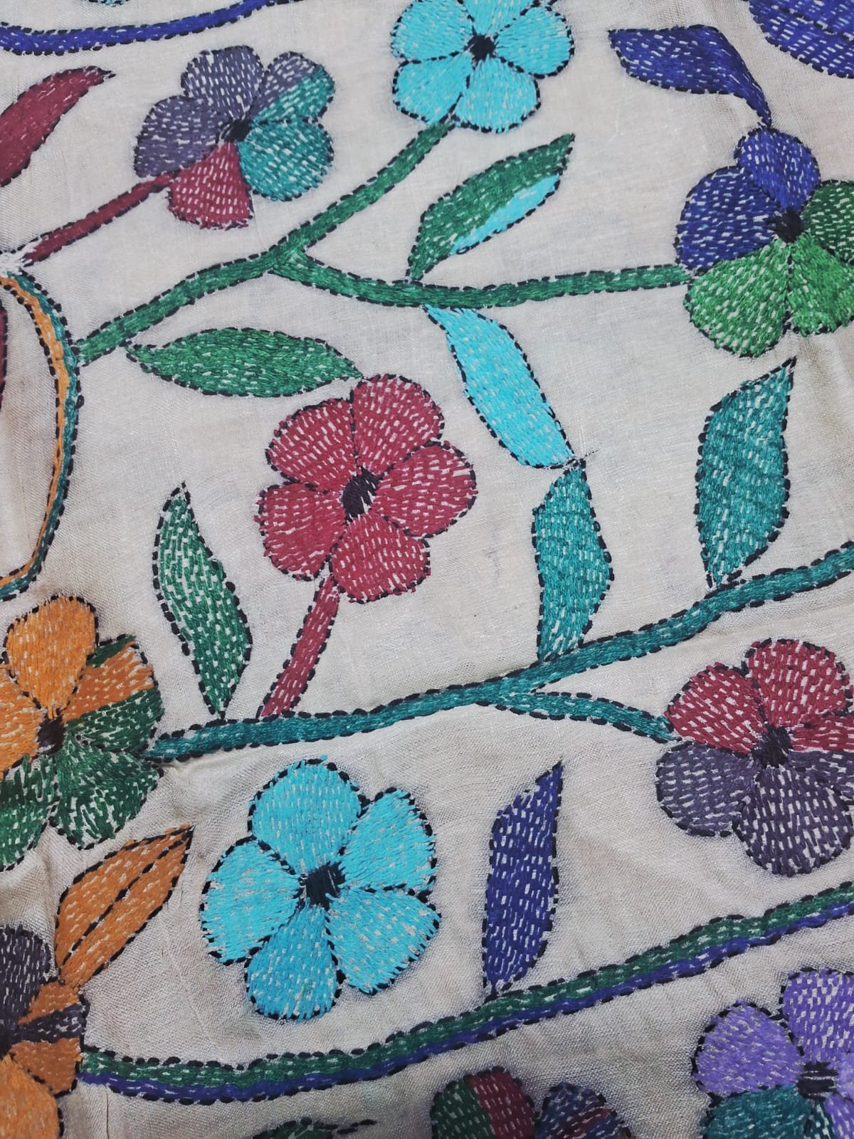 Tussar Silk Kantha Stitch Dupatta % kantha_stitch_dupatta_td002