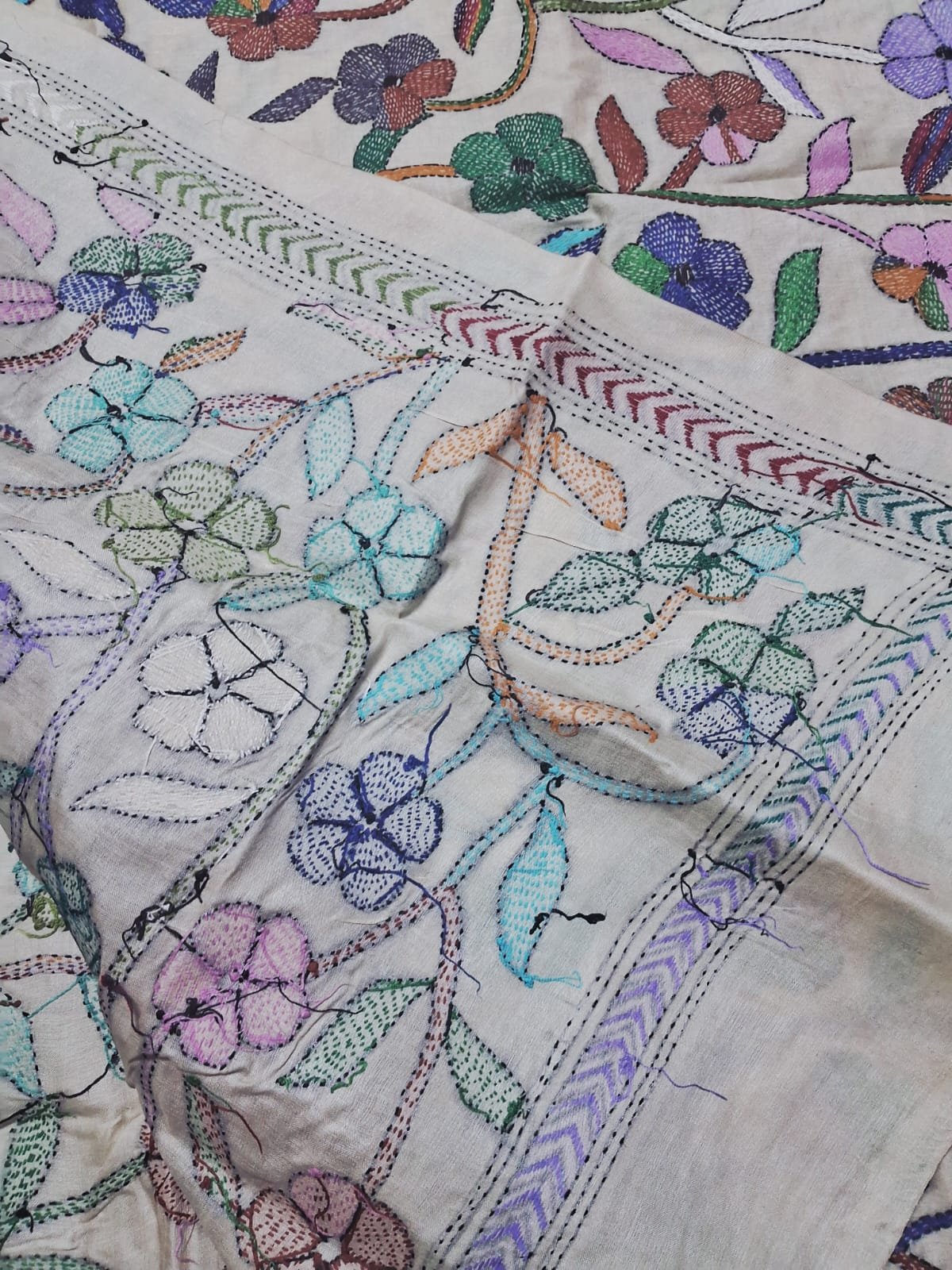 Tussar Silk Kantha Stitch Dupatta % kantha_stitch_dupatta_td002