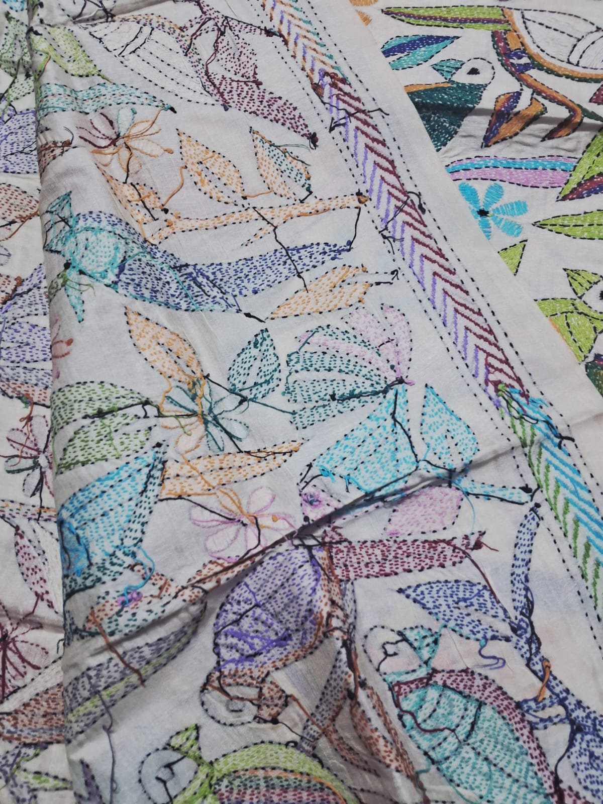 Tussar Silk Kantha Stitch Dupatta % kantha_stitch_dupatta_td003