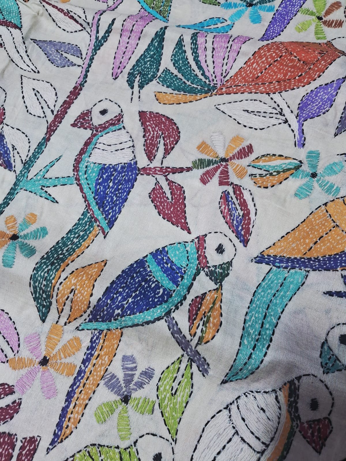Tussar Silk Kantha Stitch Dupatta % kantha_stitch_dupatta_td003