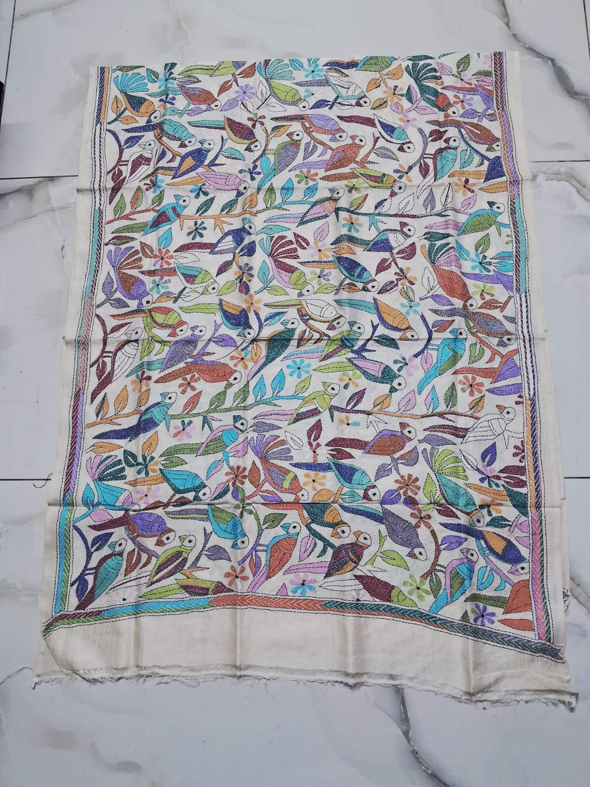 Tussar Silk Kantha Stitch Dupatta % kantha stitch dupatta td003