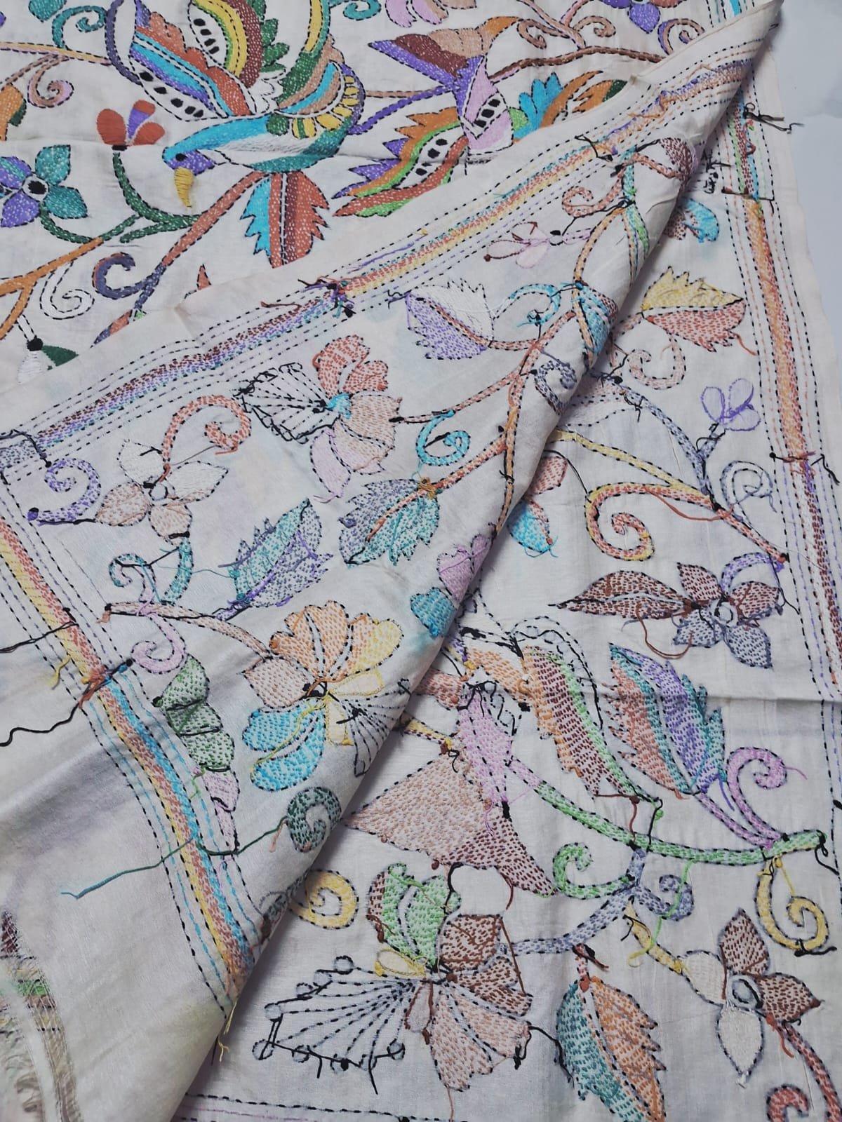 Tussar Silk Kantha Stitch Dupatta % kantha_stitch_dupatta_td004