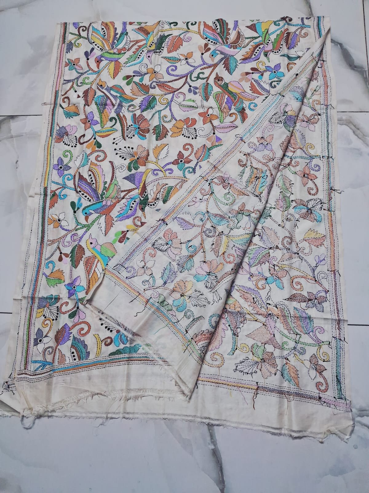 Tussar Silk Kantha Stitch Dupatta % kantha_stitch_dupatta_td004