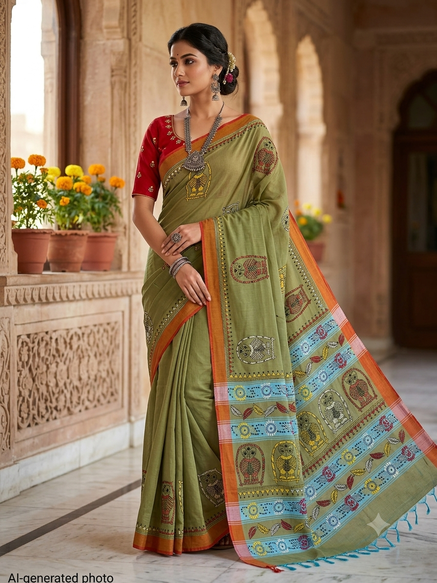 Cotton Kantha Stitch Saree % cotton kantha stitch saree c001