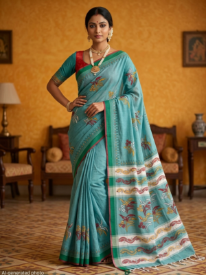 Cotton Kantha Stitch Saree