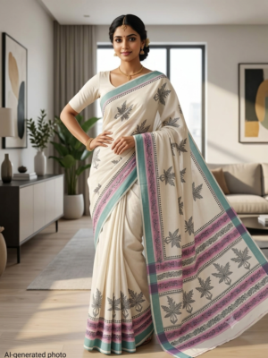 Cotton Kantha Stitch Saree