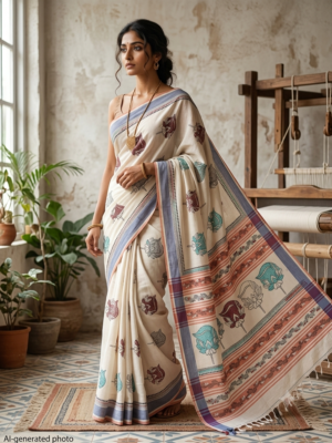 cotton kantha stitch saree c005