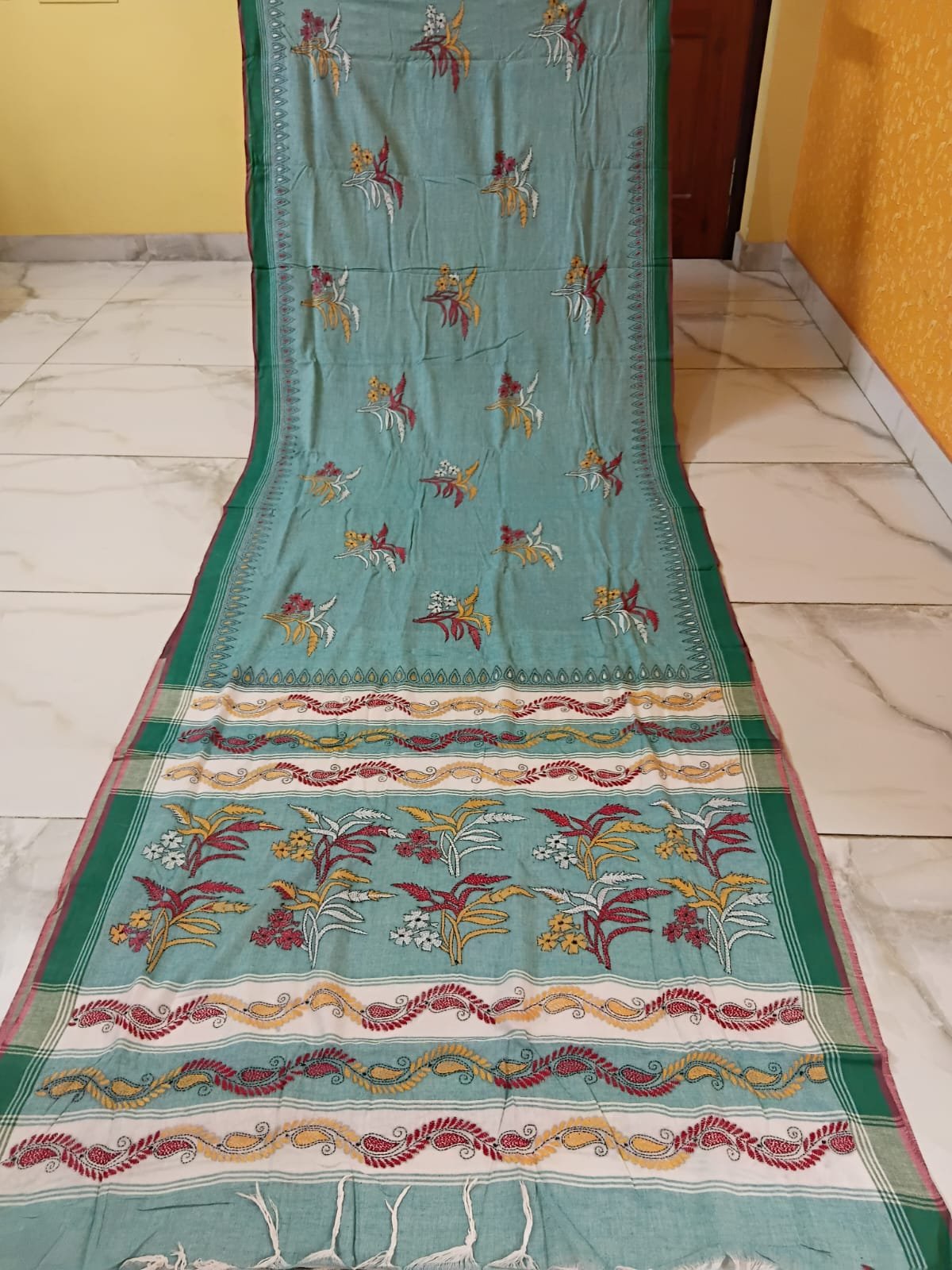 Cotton Kantha Stitch Saree % cotton kantha stitch saree c002