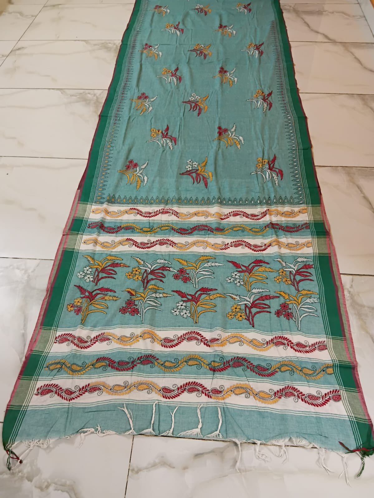 Cotton Kantha Stitch Saree % cotton kantha stitch saree c002