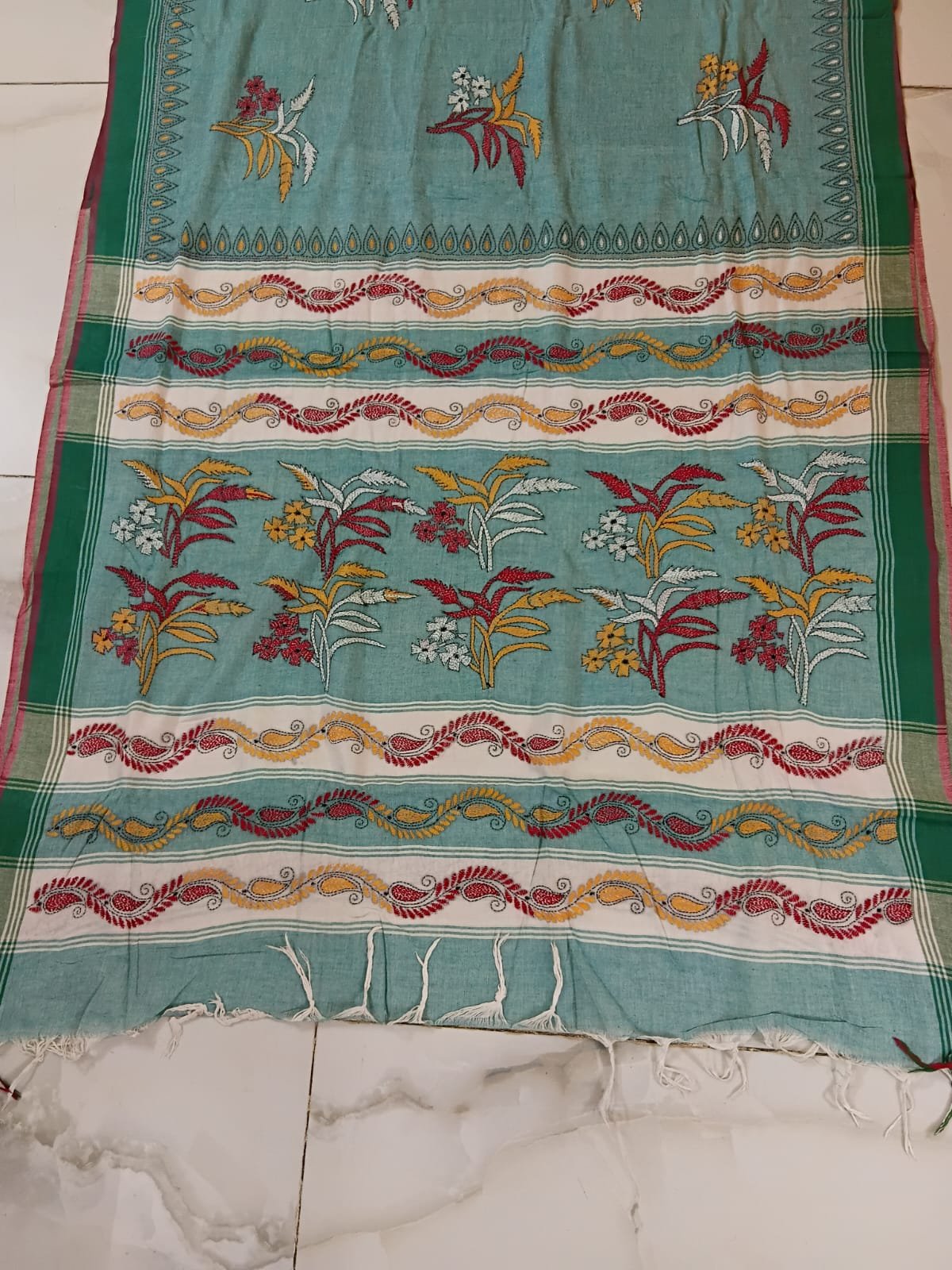 Cotton Kantha Stitch Saree % cotton kantha stitch saree c002
