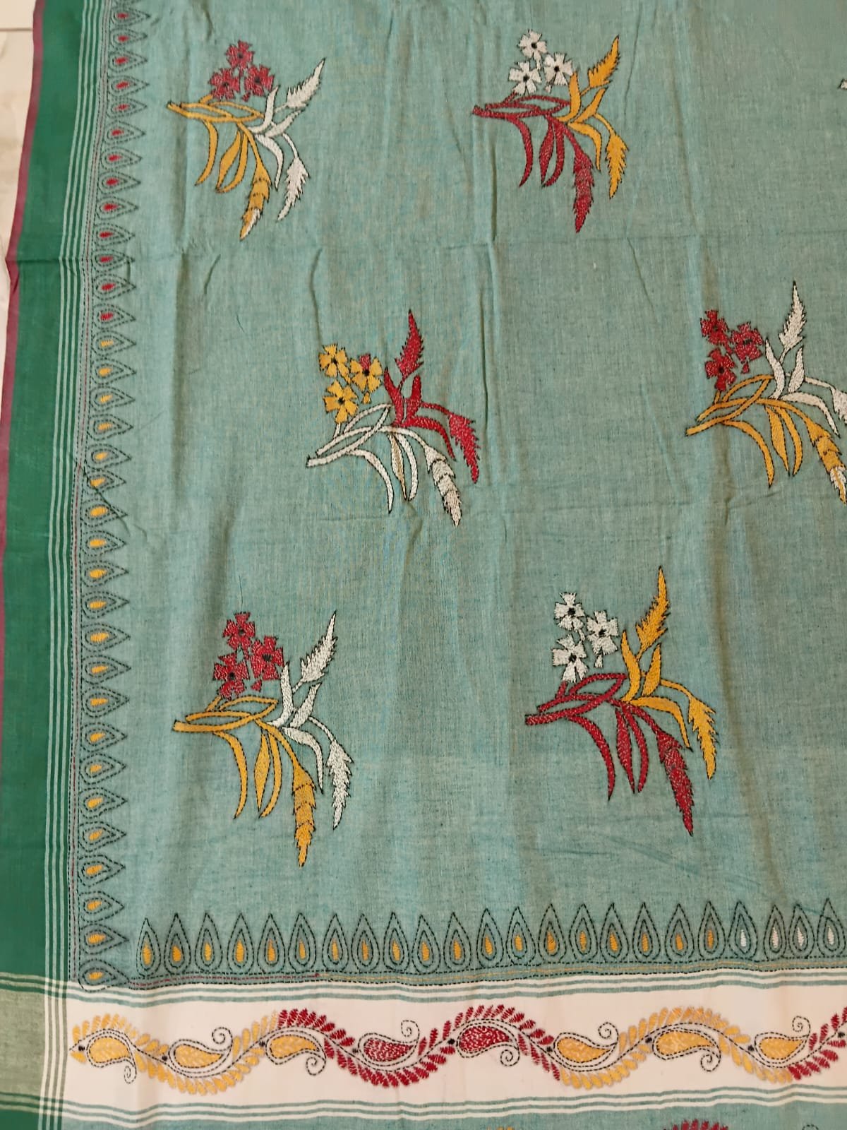 Cotton Kantha Stitch Saree % cotton kantha stitch saree c002