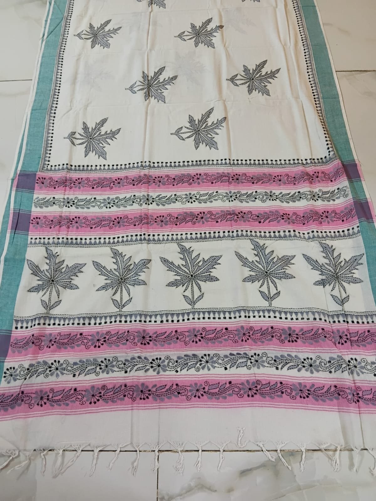 Cotton Kantha Stitch Saree % cotton kantha stitch saree c004