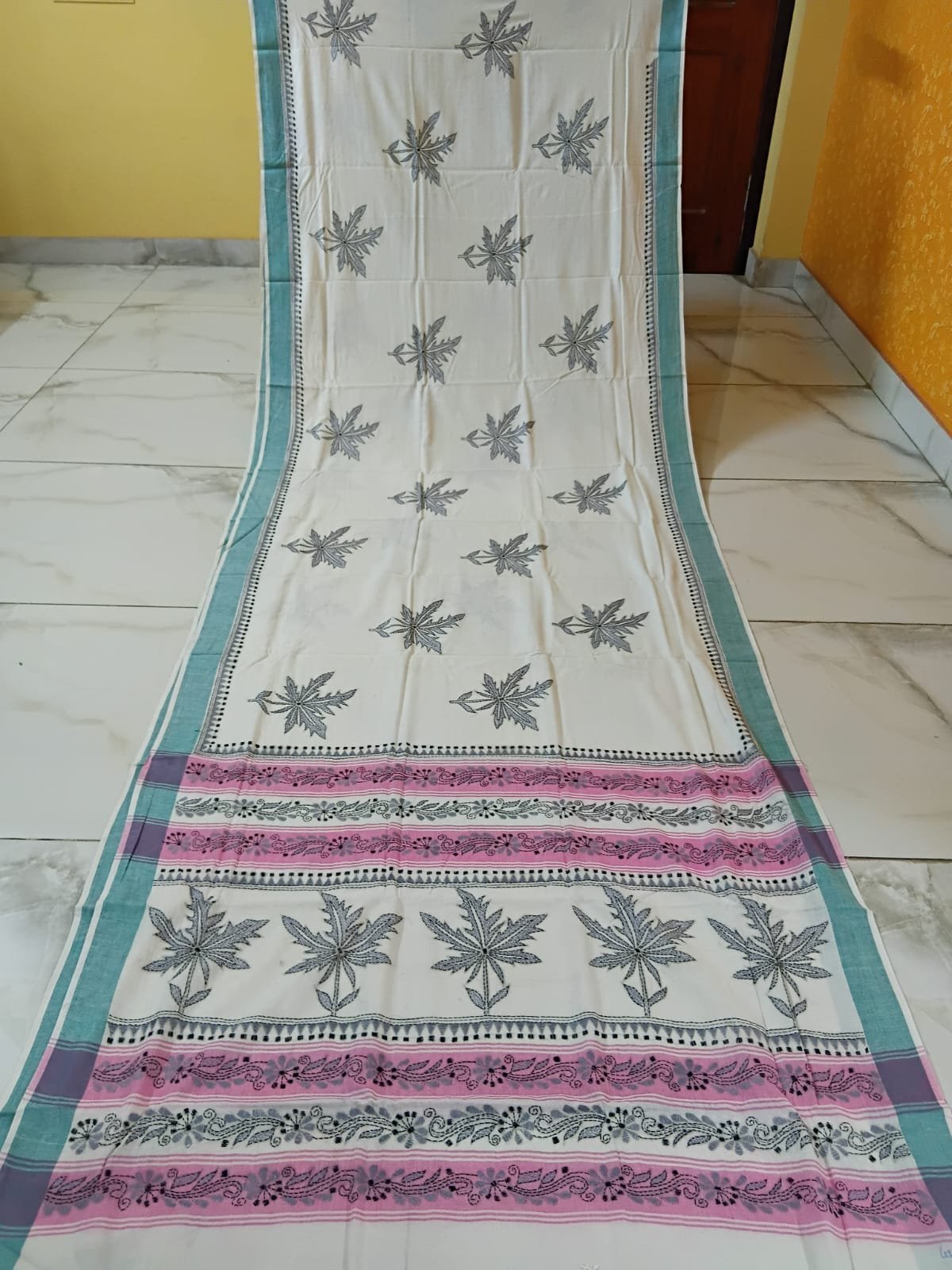 Cotton Kantha Stitch Saree % cotton kantha stitch saree c004