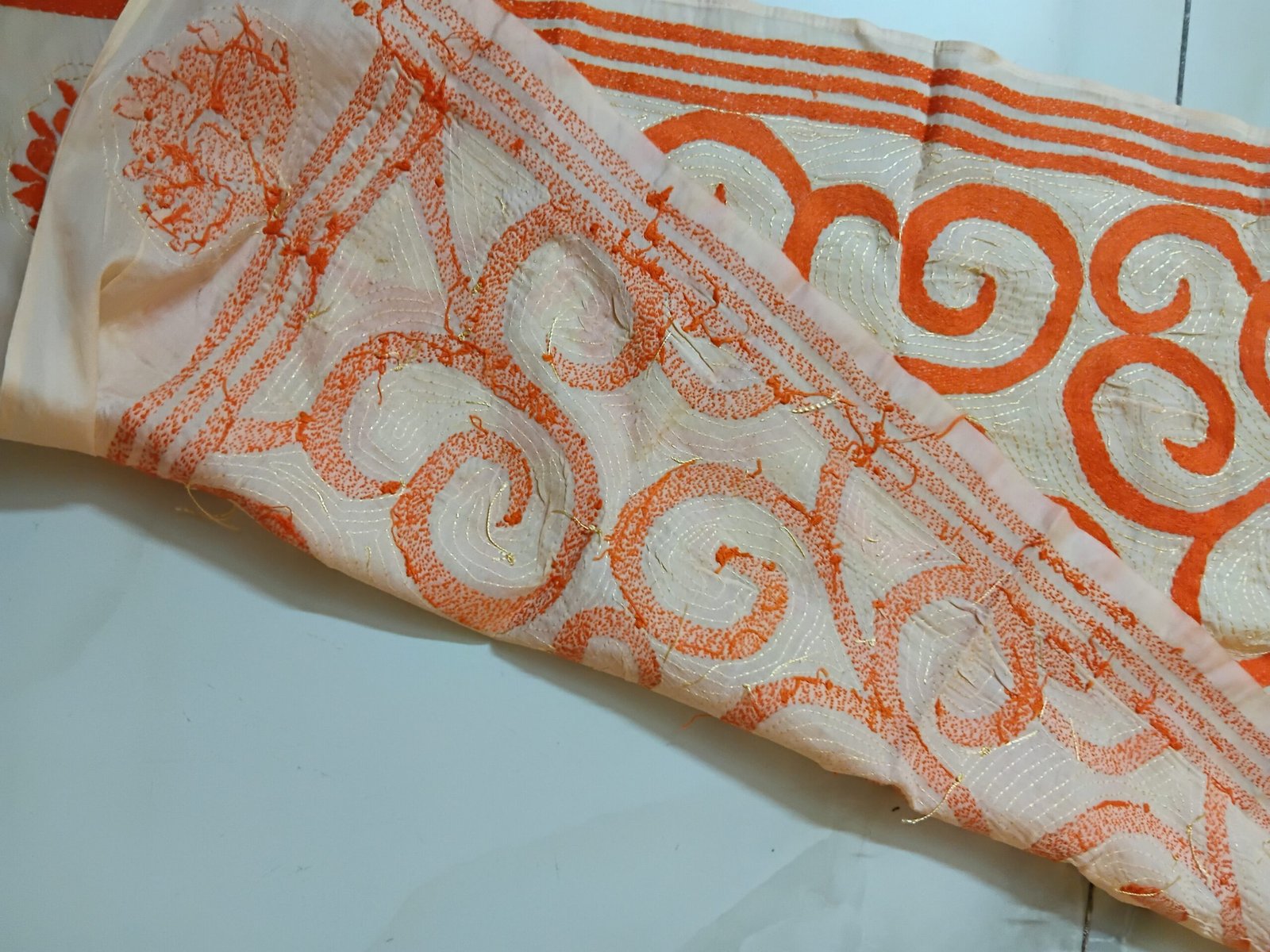 Silk Kantha Stitch Stole or Scarf % Handmade Kantha stitch stole featuring intricate hand embroidery with colorful traditional motifs on soft fabric. This elegant Bengal Kantha stole showcases detailed running-stitch artwork, ethnic craftsmanship, and a beautiful handcrafted texture, making it ideal for Indian ethnic wear, festive occasions, casual styling, gifting, and sustainable handmade fashion.
