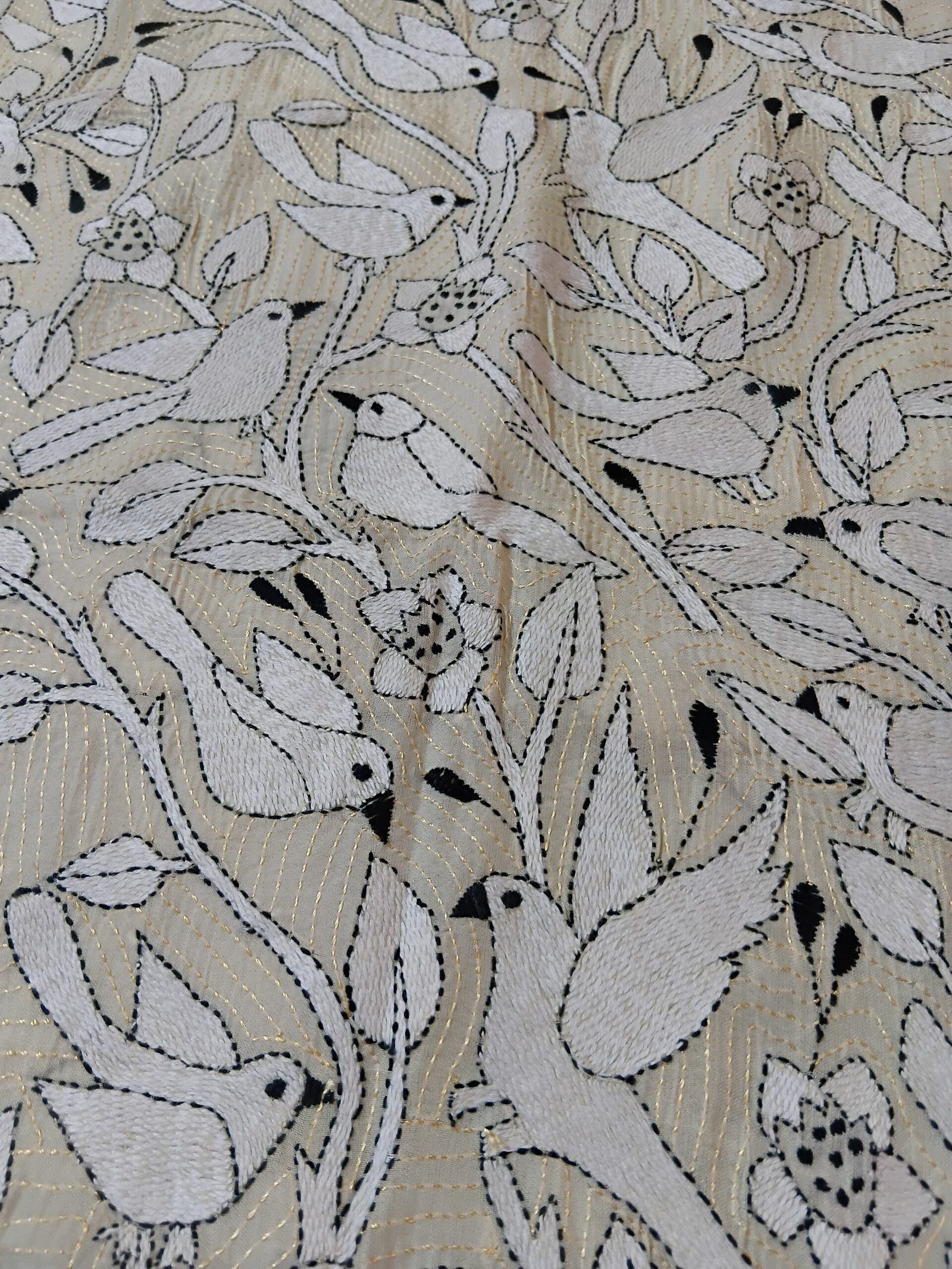 Silk Kantha Stitch Stole or Scarf % Handmade Kantha stitch stole featuring intricate hand embroidery with colorful traditional motifs on soft fabric. This elegant Bengal Kantha stole showcases detailed running-stitch artwork, ethnic craftsmanship, and a beautiful handcrafted texture, making it ideal for Indian ethnic wear, festive occasions, casual styling, gifting, and sustainable handmade fashion.