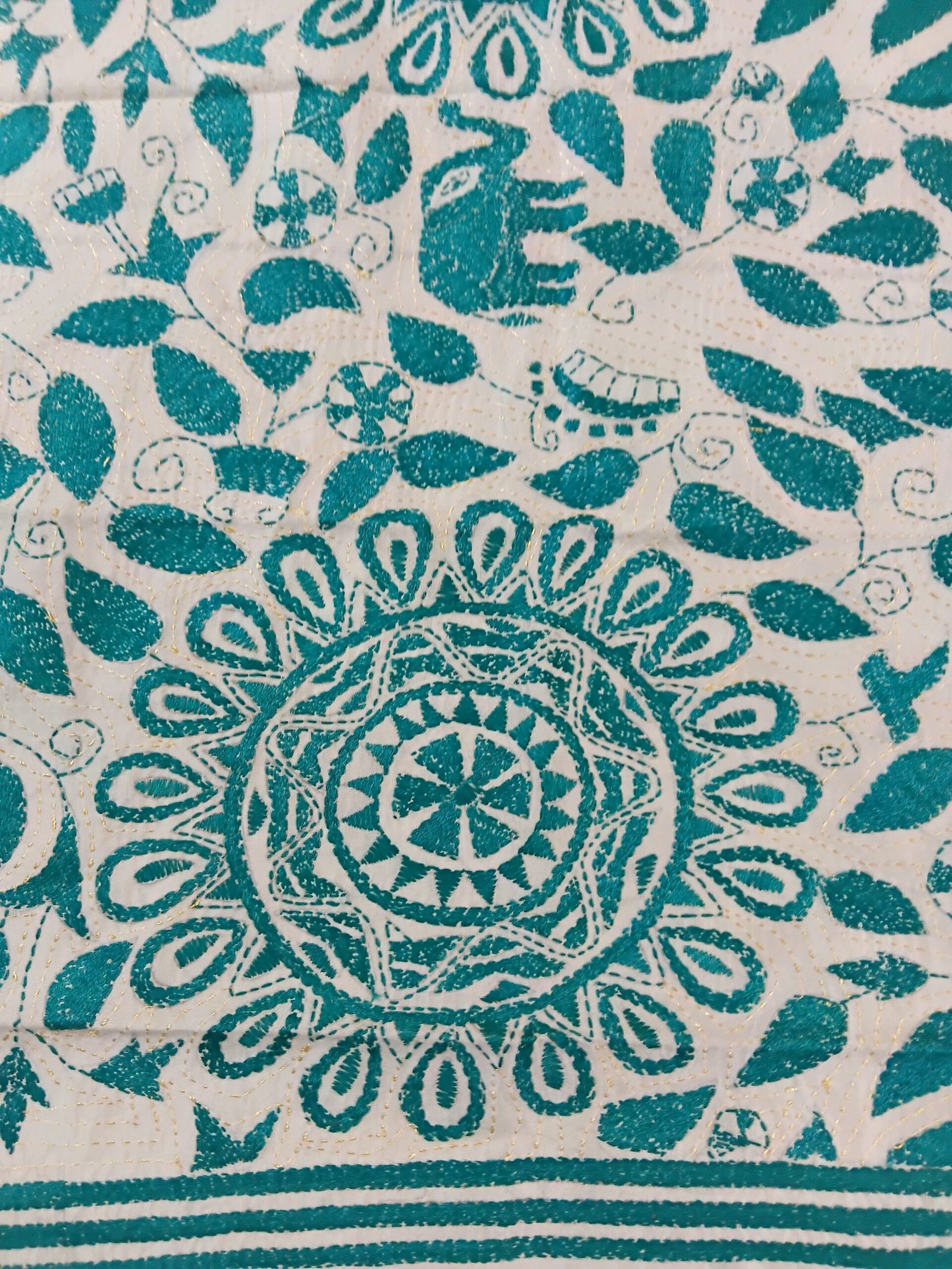 Silk Kantha Stitch Stole or Scarf % Handmade Kantha stitch stole featuring intricate hand embroidery with colorful traditional motifs on soft fabric. This elegant Bengal Kantha stole showcases detailed running-stitch artwork, ethnic craftsmanship, and a beautiful handcrafted texture, making it ideal for Indian ethnic wear, festive occasions, casual styling, gifting, and sustainable handmade fashion.