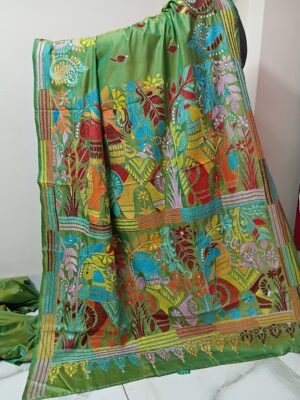Green Silk Kantha Stitch Saree