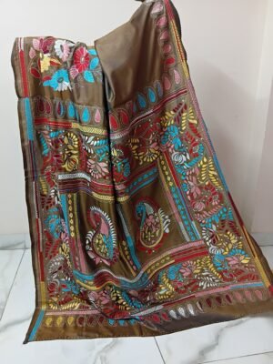 Green Silk Kantha Stitch Saree