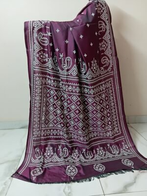 Maroon Silk Gujarati Stitch Saree