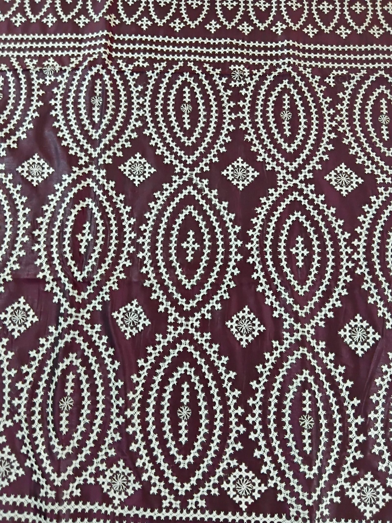 Maroon Silk Gujarati Stitch Saree % Maroon Silk Kantha Stitch Saree. Handmade Kantha stitch blended Bangalore silk saree featuring intricate hand embroidery and traditional Bengal Kantha motifs. This elegant Indian saree showcases detailed running stitch work, rich texture, and artisanal craftsmanship, making it ideal for festive occasions, weddings, ethnic wear, special events, and gifting.