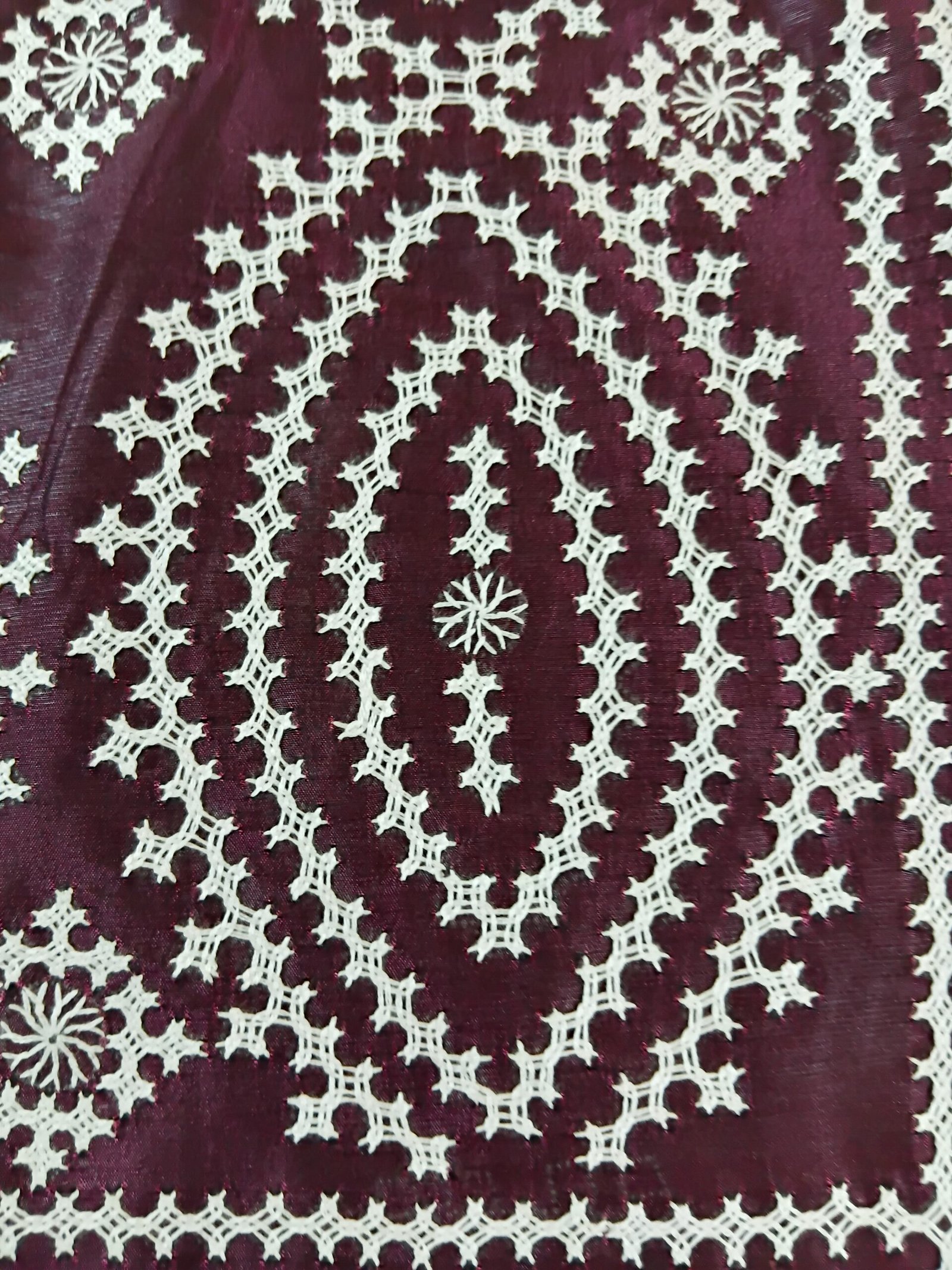 Maroon Silk Gujarati Stitch Saree % Maroon Silk Kantha Stitch Saree. Handmade Kantha stitch blended Bangalore silk saree featuring intricate hand embroidery and traditional Bengal Kantha motifs. This elegant Indian saree showcases detailed running stitch work, rich texture, and artisanal craftsmanship, making it ideal for festive occasions, weddings, ethnic wear, special events, and gifting.