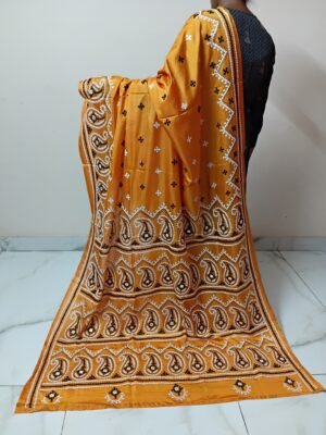 Orange Kalka Motif Gujarati Stitch Saree – Blended Bangalore Silk