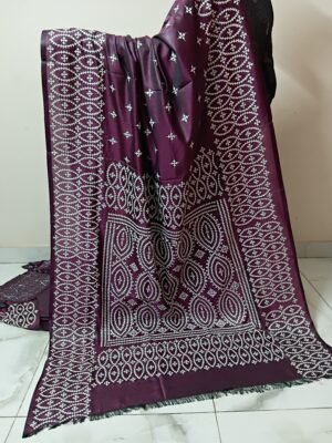 Brown Gujarati Stitch Saree on Blended Bangalore Silk